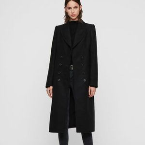 ALLSAINTS Black Double Breasted Wool Coat Size 2 NWOT